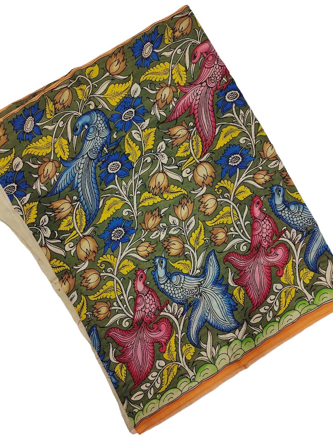 Hand-painted Kalamkari Bangalore Silk Fabric - Multicolor (1M) - Luxurion World