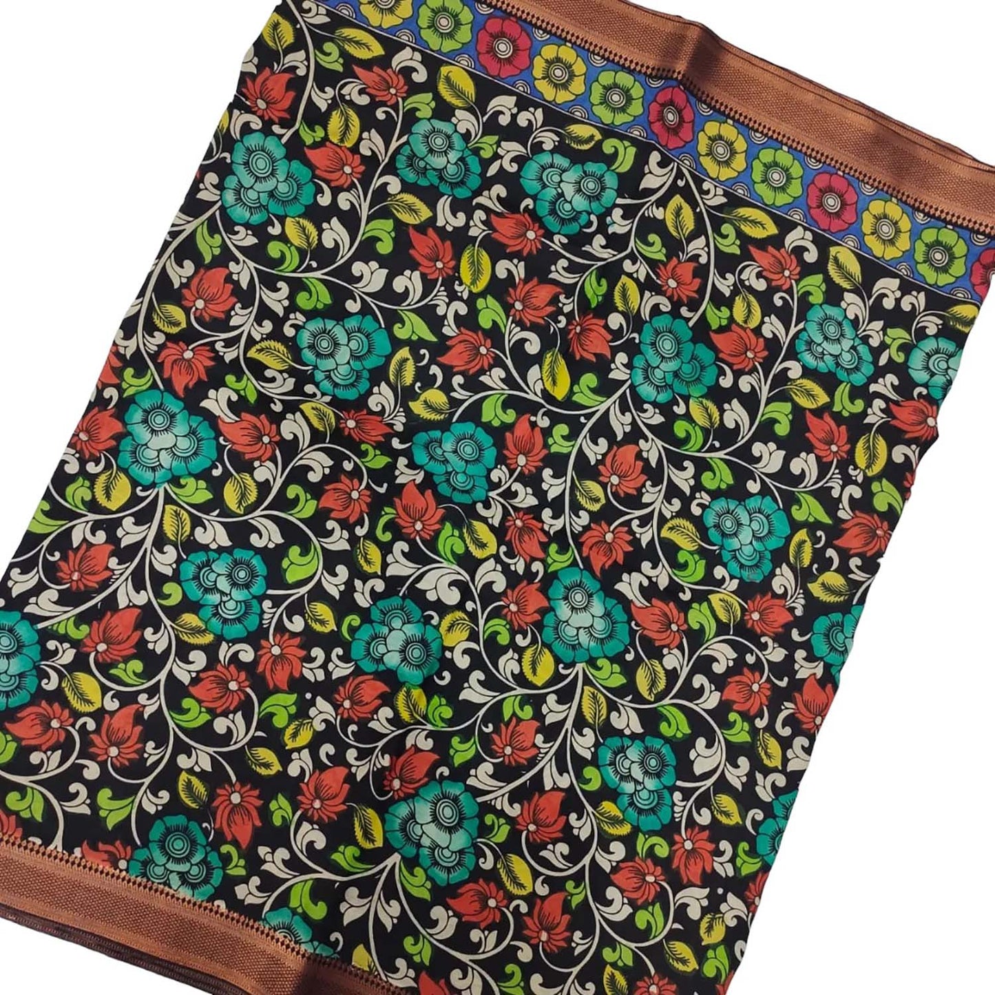 Hand-painted Kalamkari Bangalore Silk Fabric - Multicolor (1m) - Luxurion World