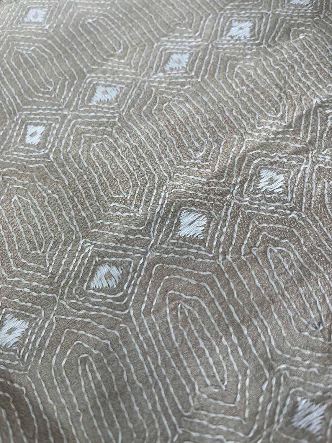 Pastel Kantha Hand Embroidered Pure Tussar Silk Fabric ( 1 Mtr ) - Luxurion World