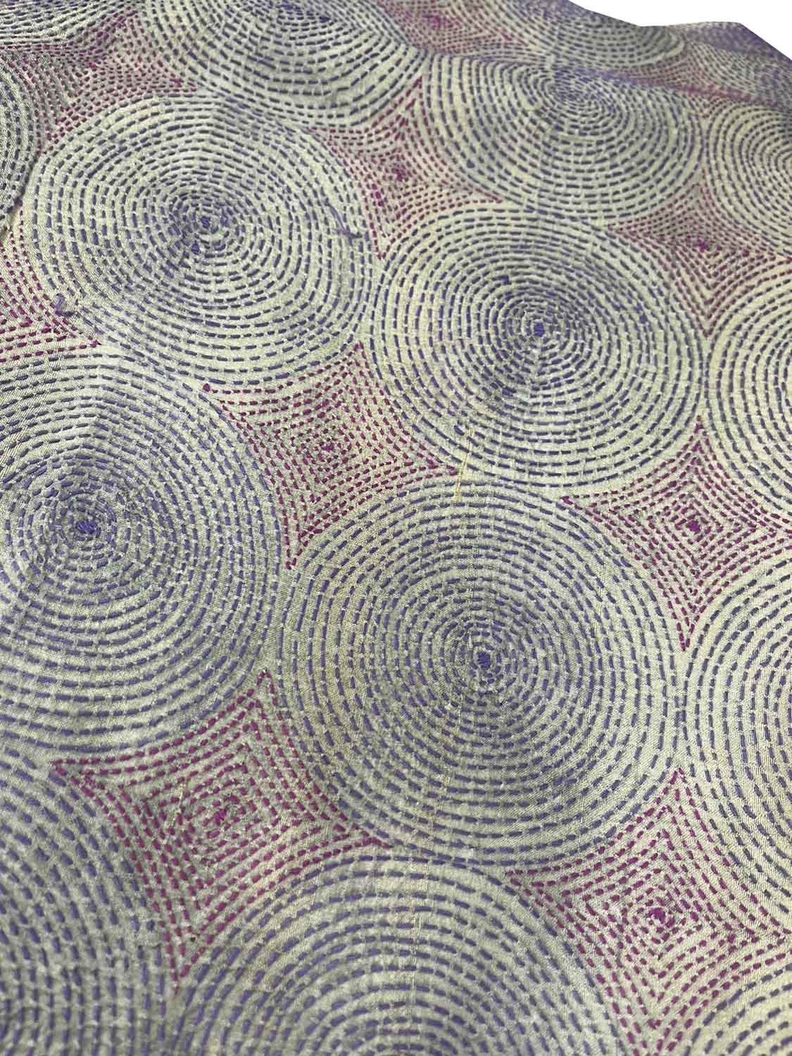 Pastel Kantha Hand Embroidered Pure Tussar Silk Fabric ( 1 Mtr ) - Luxurion World