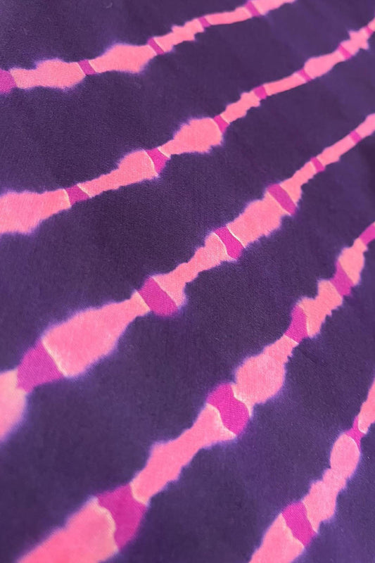 Purple Leheriya Tie N Dye Pure Chanderi Silk Fabric ( 1 Mtr ) - Luxurion World
