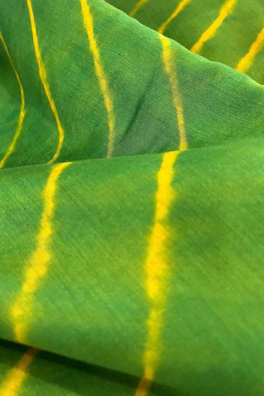 Green Leheriya Tie N Dye Pure Chanderi Silk Fabric ( 1 Mtr ) - Luxurion World