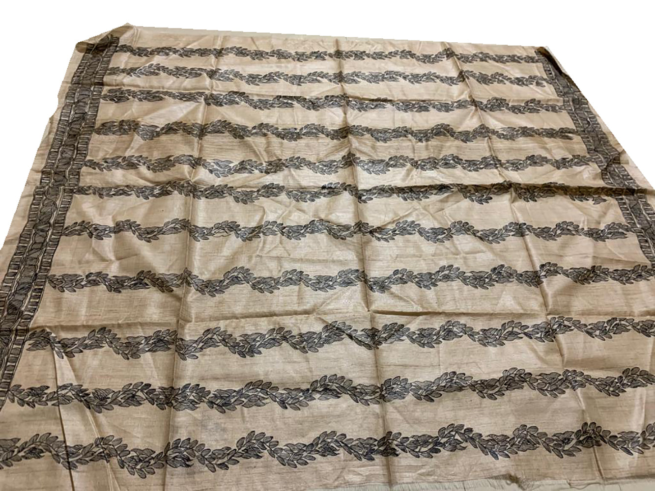 Pastel Hand Painted Madhubani Pure Tussar Silk Unstitched Blouse Fabric - Luxurion World