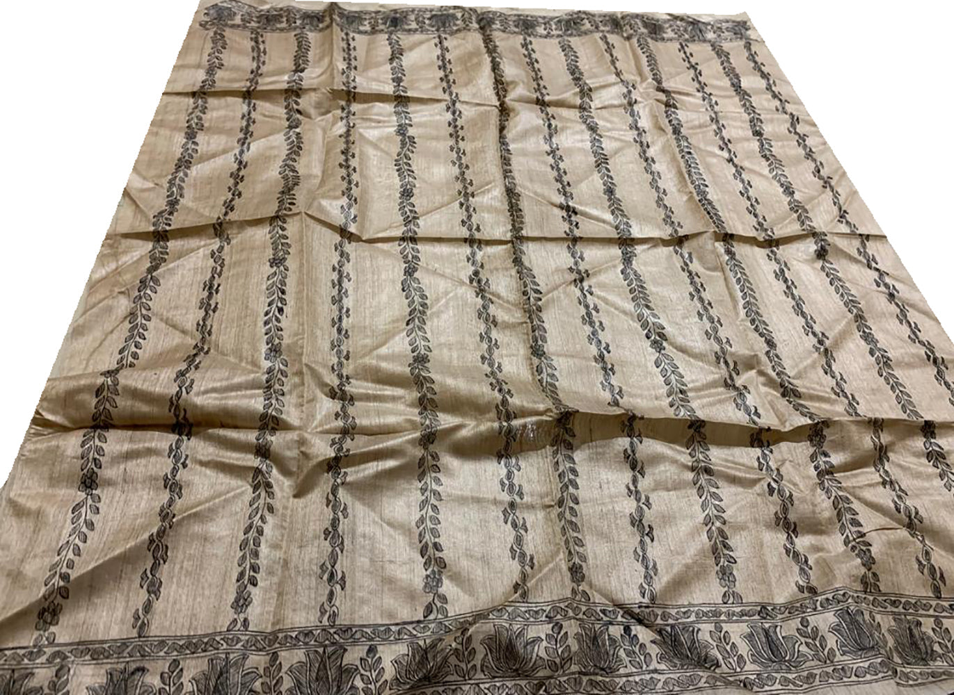 Pastel Hand Painted Madhubani Pure Tussar Silk Unstitched Blouse Fabric - Luxurion World