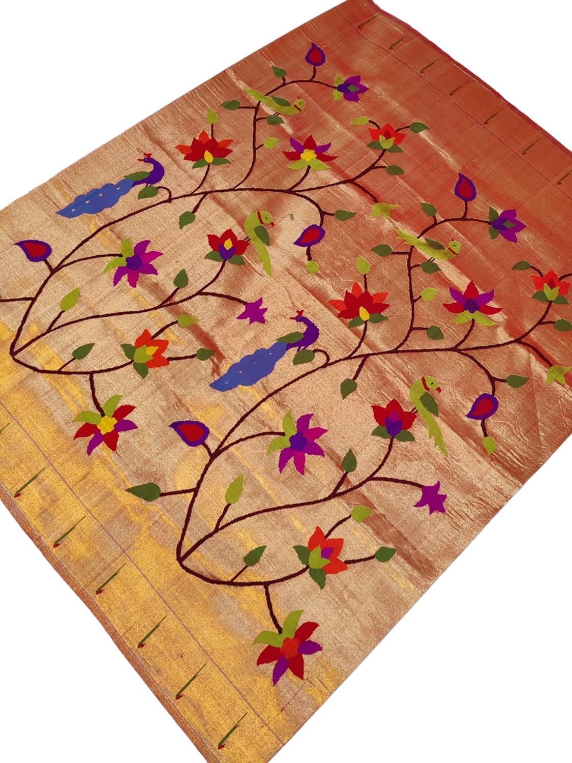 Handloom Pure Silk Brocade Paithani Blouse Fabric - Golden (1 Mtr) - Luxurion World