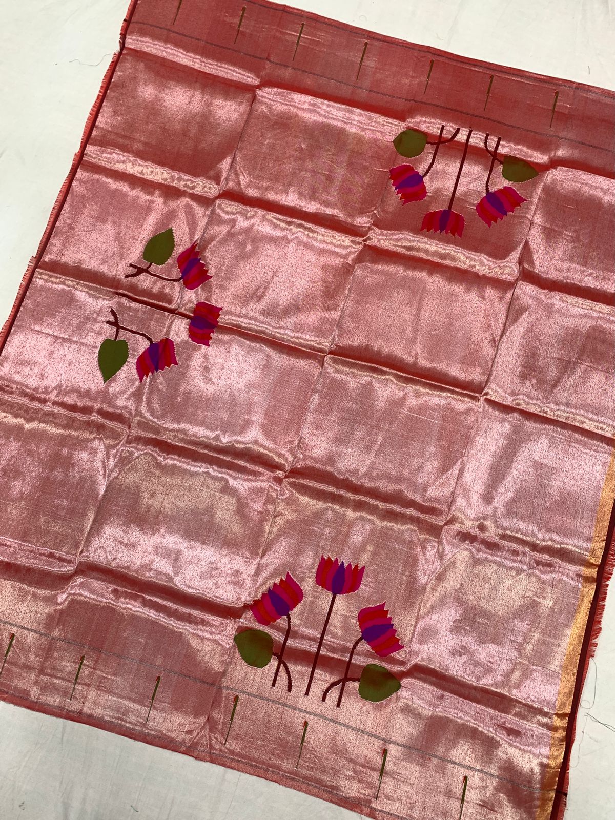 Red Handloom Brocade Paithani Pure Silk Blouse Piece Fabric ( 1 Mtr ) - Luxurion World