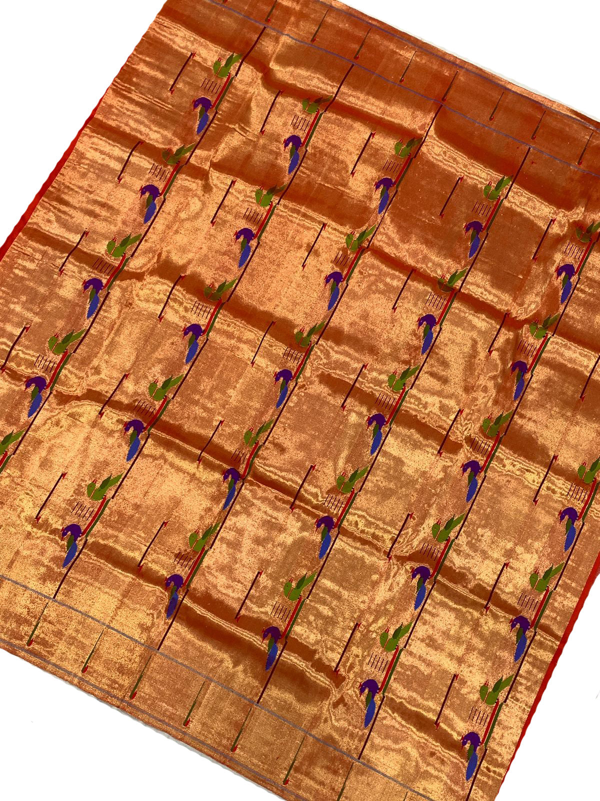 Golden Handloom Paithani Pure Silk Peacock Design Blouse Piece Fabric( 1 Mtr ) - Luxurion World