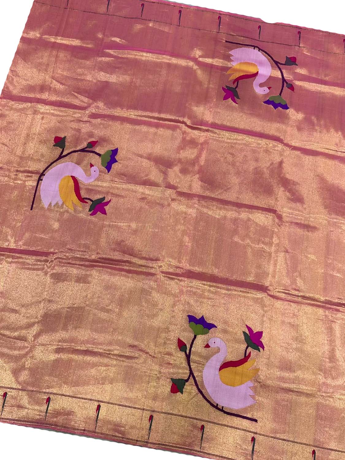 Pure Silk Pink Handloom Paithani Blouse Fabric (1 Mtr) - Elegant and Timeless - Luxurion World