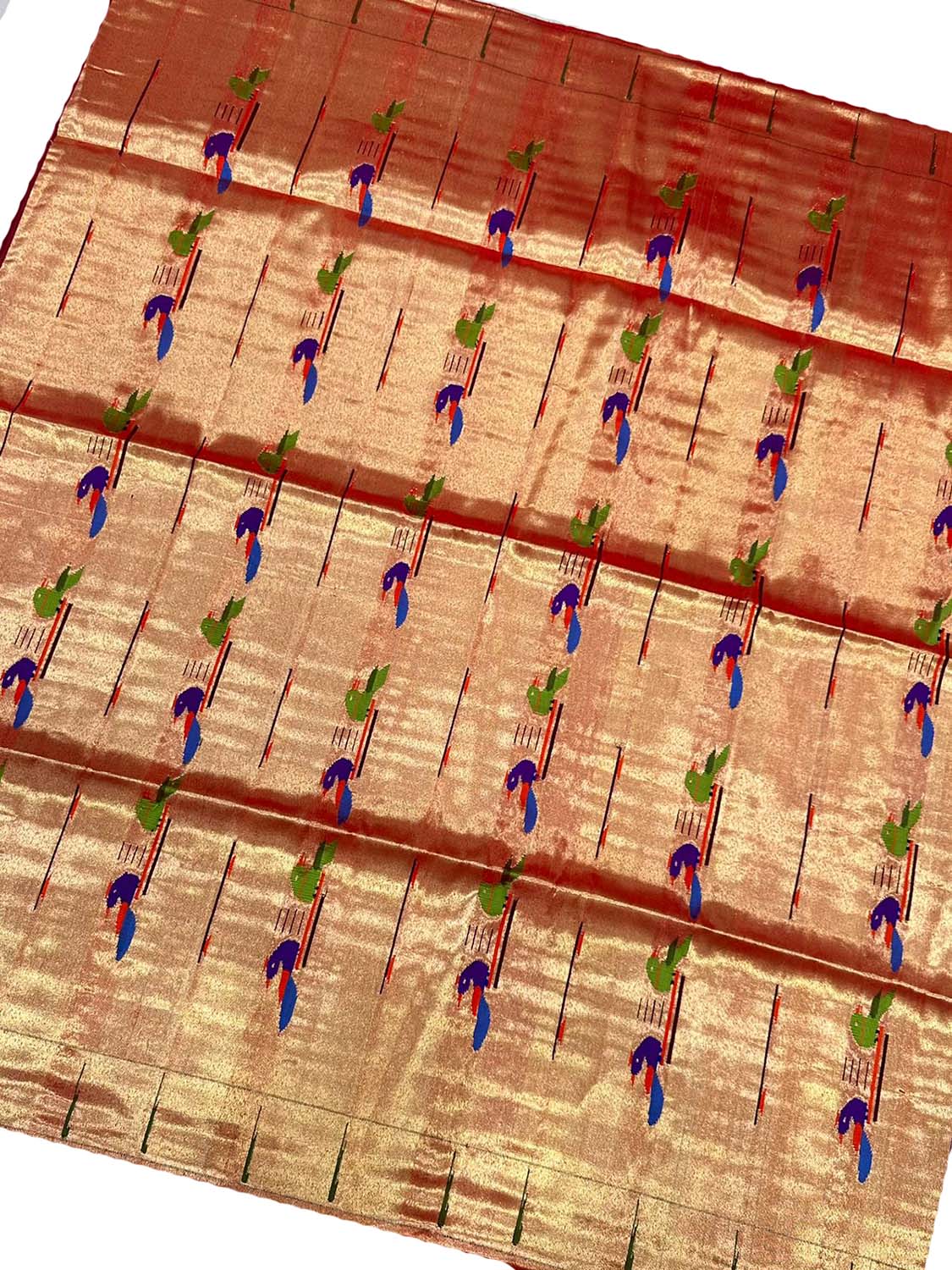 Golden Handloom Paithani Pure Silk Blouse Fabric - 1 Mtr Length - Luxurion World