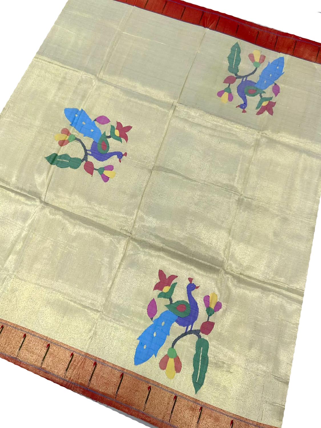 Stunning Red Handloom Paithani Silk Blouse Fabric (1 Mtr) - Pure Elegance - Luxurion World