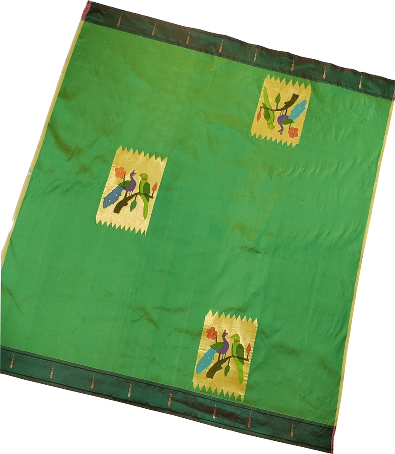 Green Paithani Handloom Pure Silk Blouse Fabric - Luxurion World