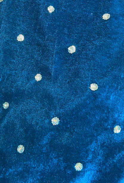 Blue Trendy Velvet Sequins Work Fabric ( 1 Mtr ) - Luxurion World