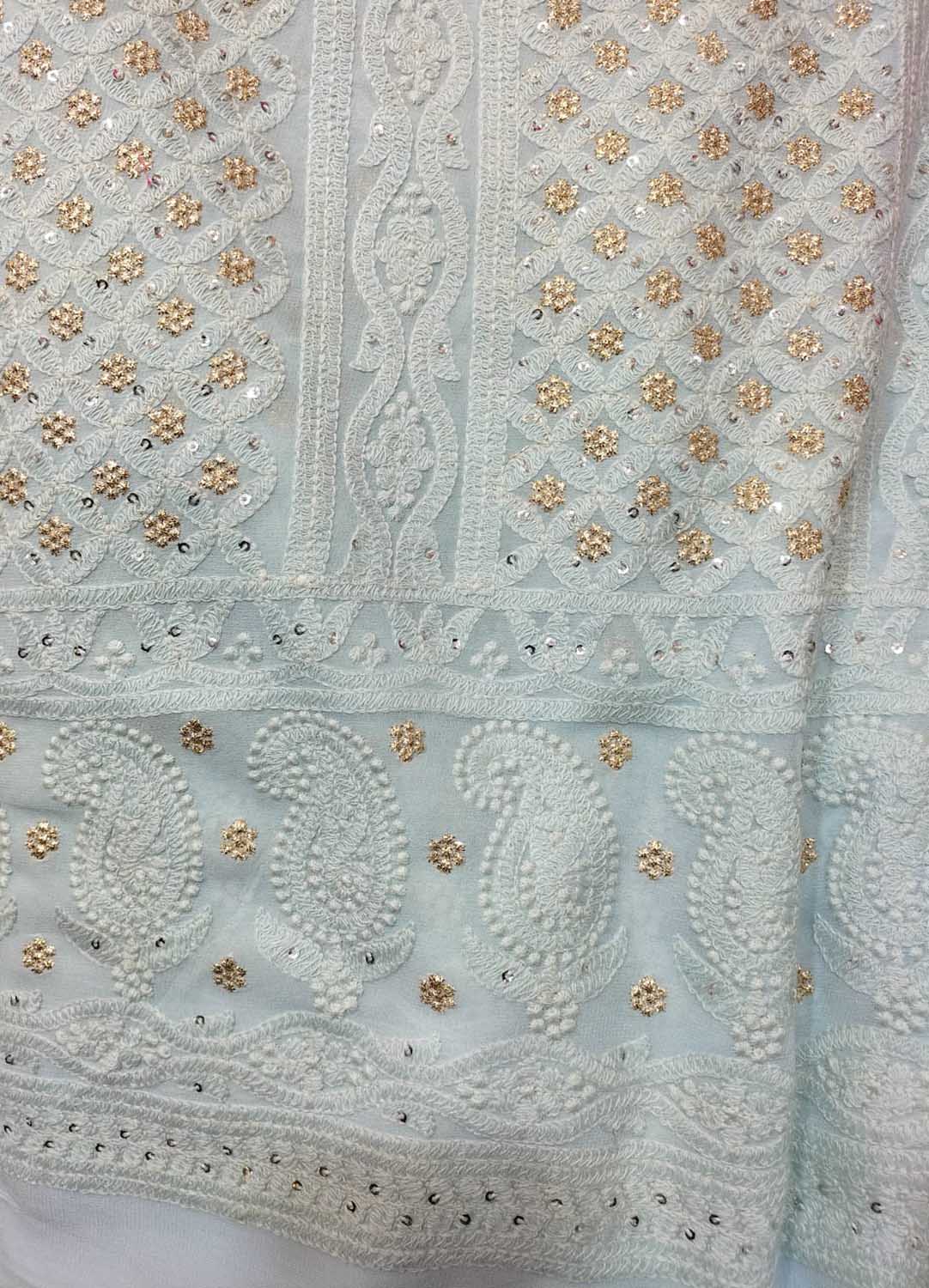 Blue Embroidered Trendy Georgette Sequins Work Fabric ( 1 Mtr ) - Luxurion World