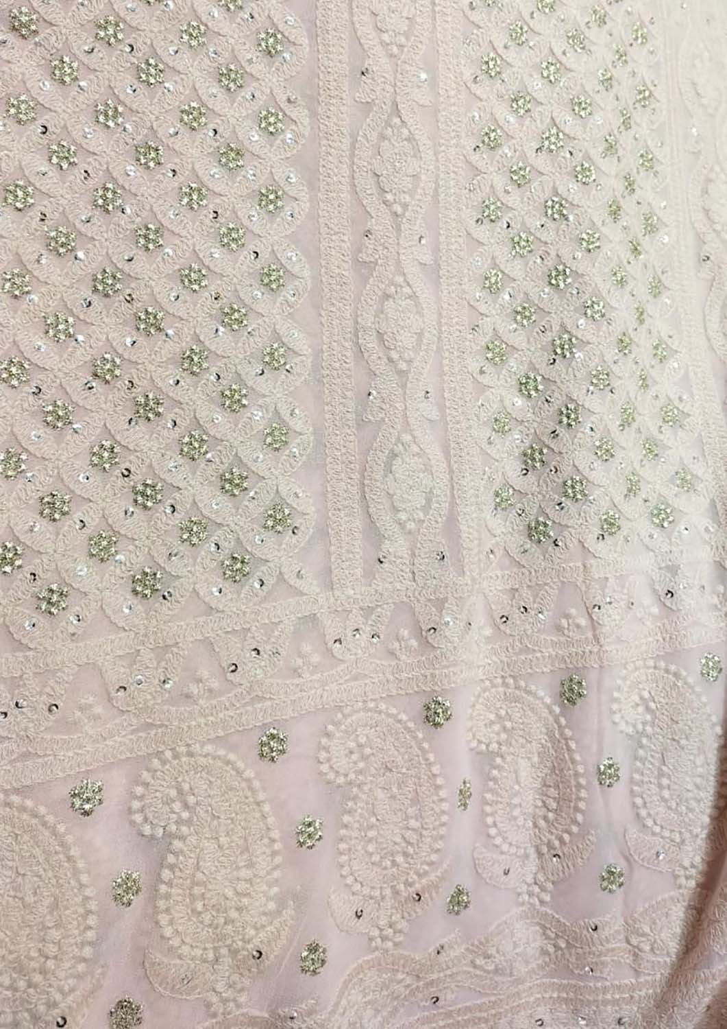 Pink Embroidered Trendy Georgette Sequins Work Fabric ( 1 Mtr ) - Luxurion World