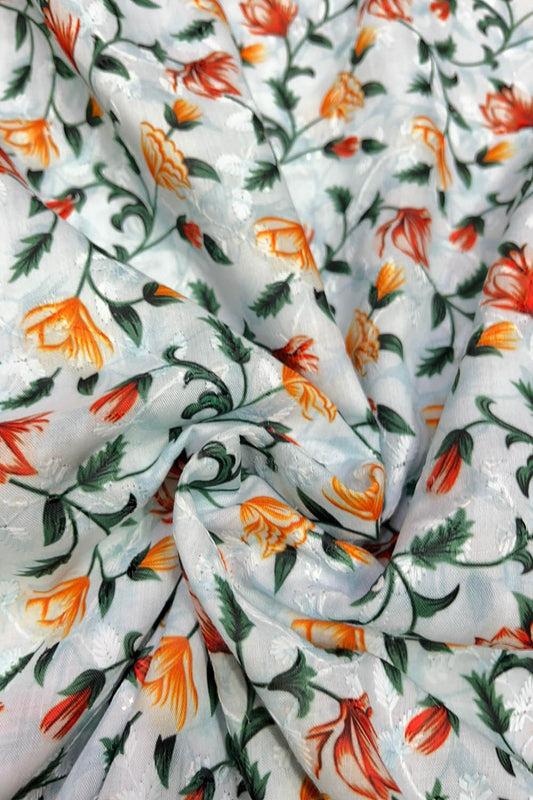Multicolor Chikankari Cotton Fabric with Sequins - Perfect for Fashion Designers - Luxurion World