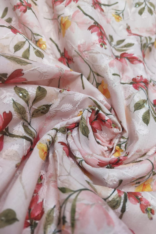 Shop Pro Quality Digital Chikankari Embroidered Cotton Sequins Fabric - Luxurion World