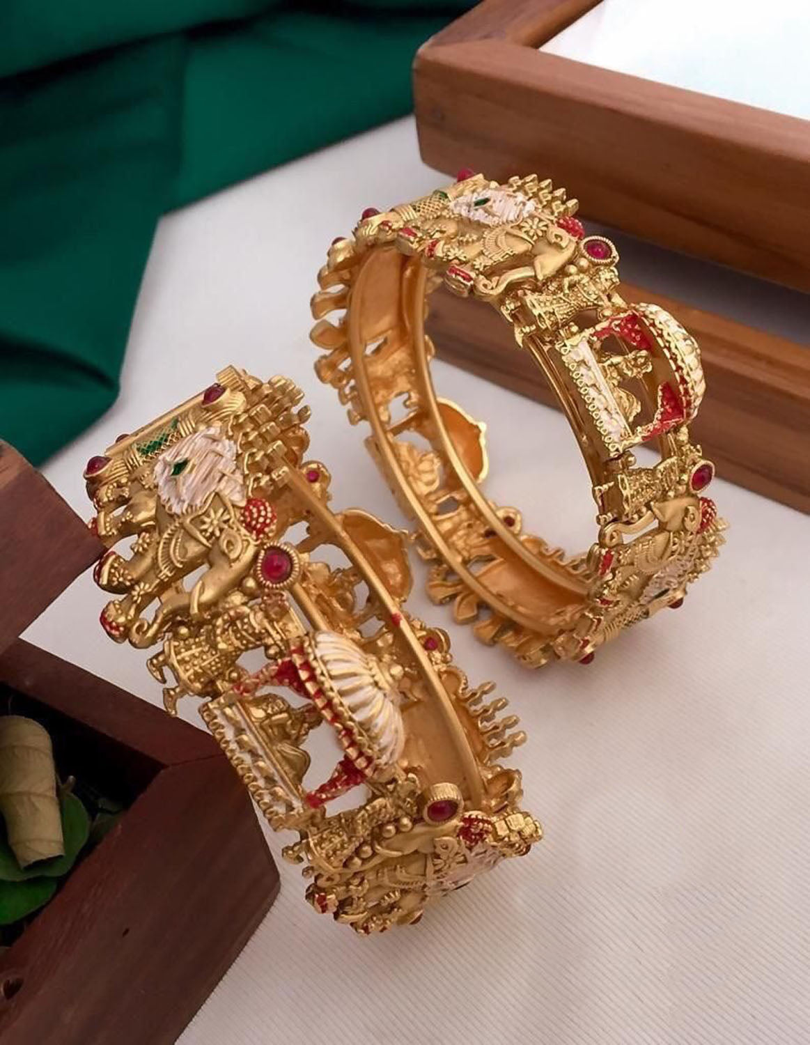 Golden Kundan Elephant Design Bangles - Luxurion World