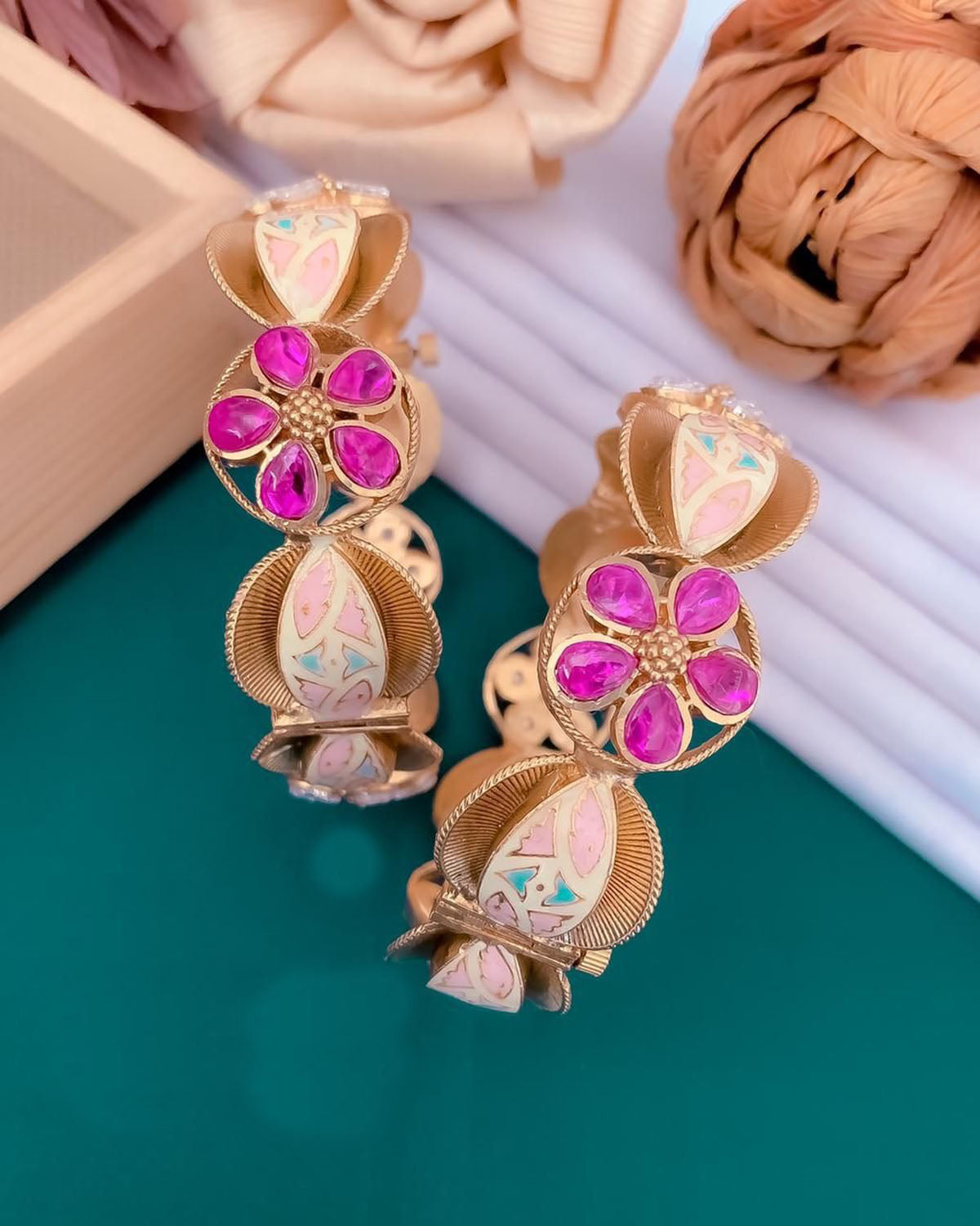 Golden Kundan Bangles - Luxurion World