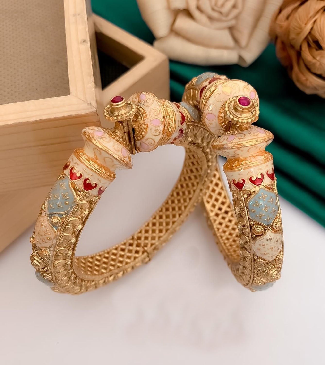 Golden Kundan Bangles - Luxurion World