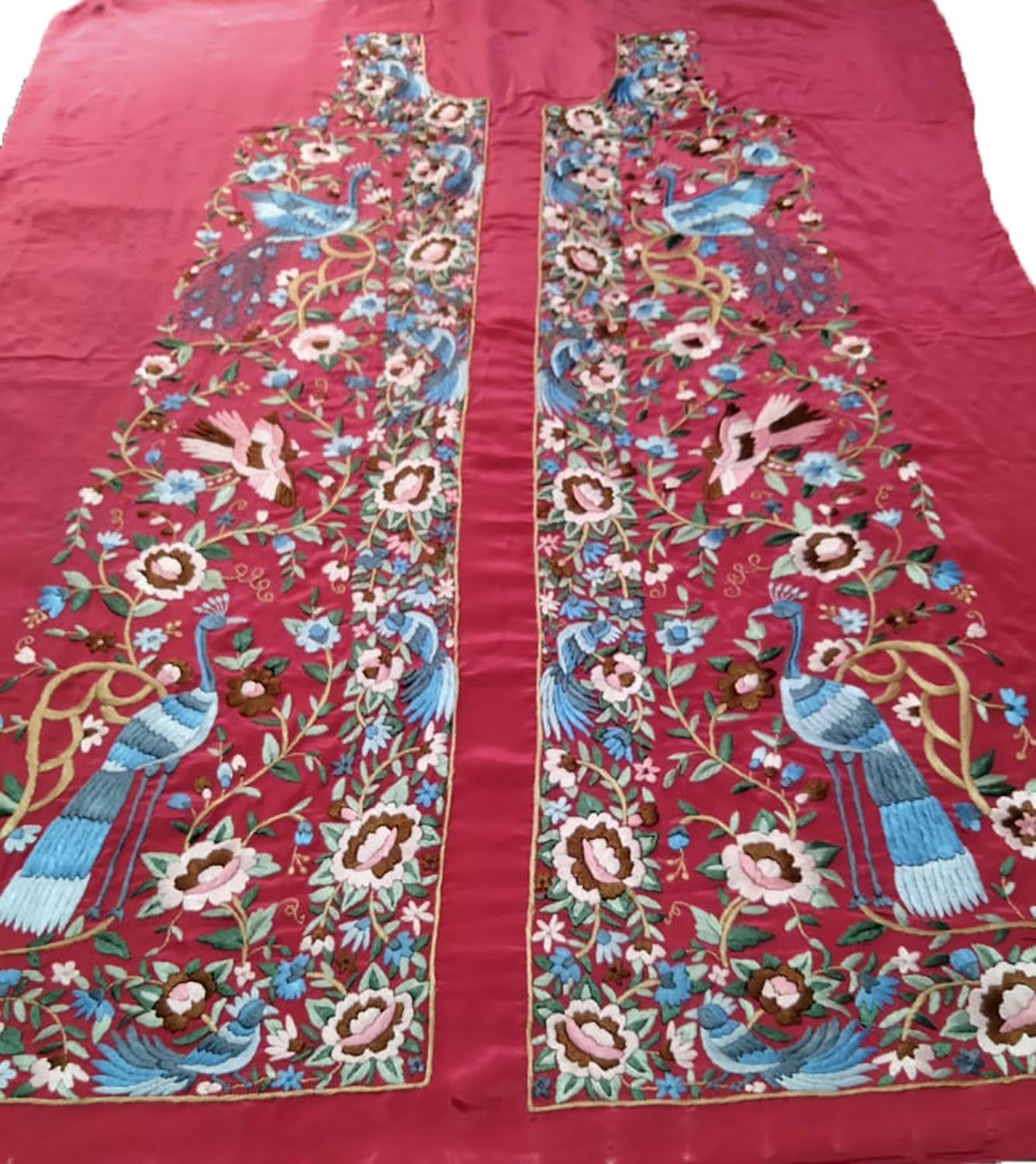 Pink Parsi Work Hand Embroidered Pure Crepe Unstitched Jacket - Luxurion World