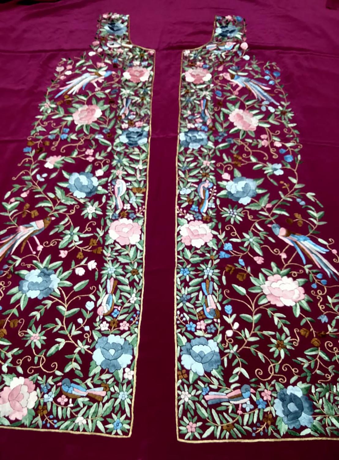 Purple Parsi Work Hand Embroidered Pure Crepe Unstitched Jacket - Luxurion World