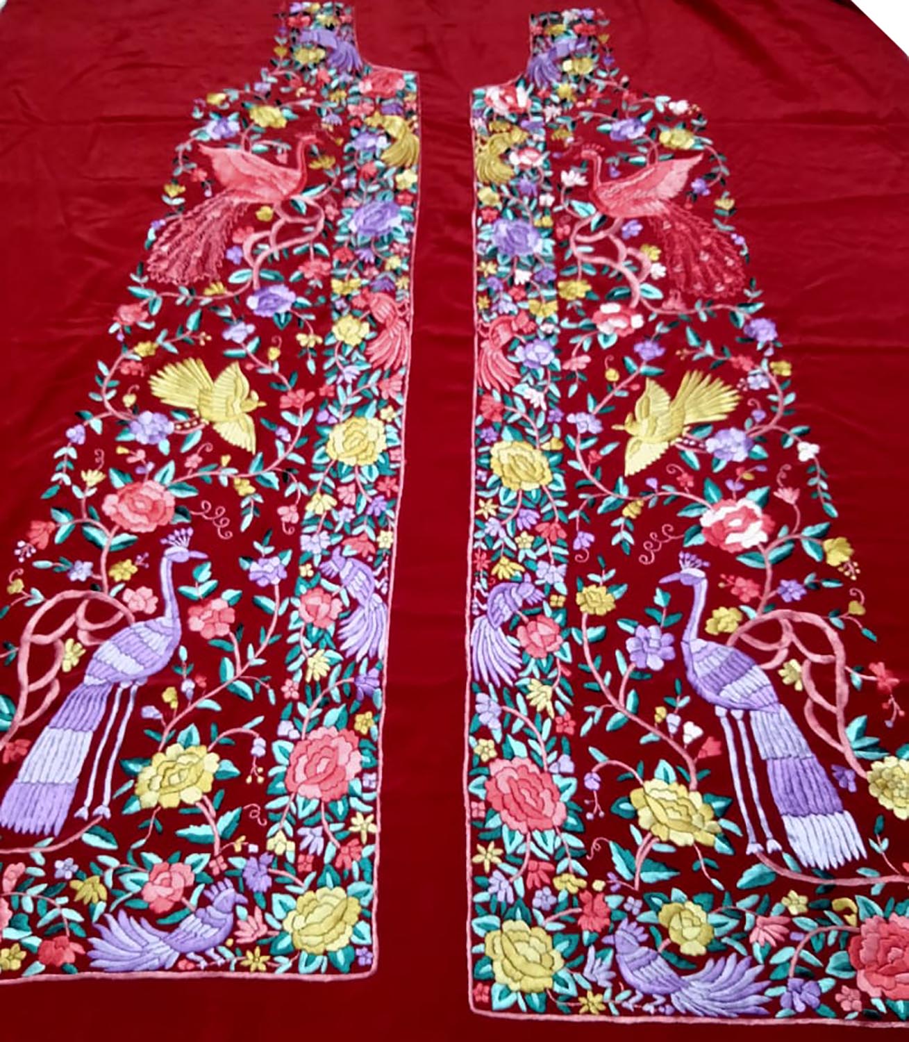 Red Parsi Work Hand Embroidered Pure Crepe Unstitched Jacket - Luxurion World