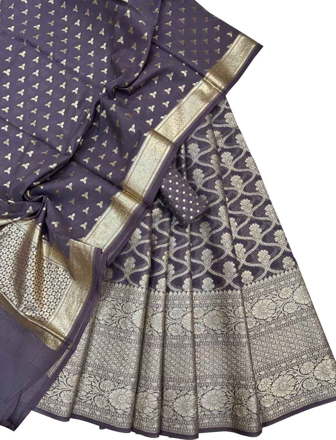 Regal Charm: Purple Banarasi Chanderi Lehenga Set with Dupatta - Luxurion World