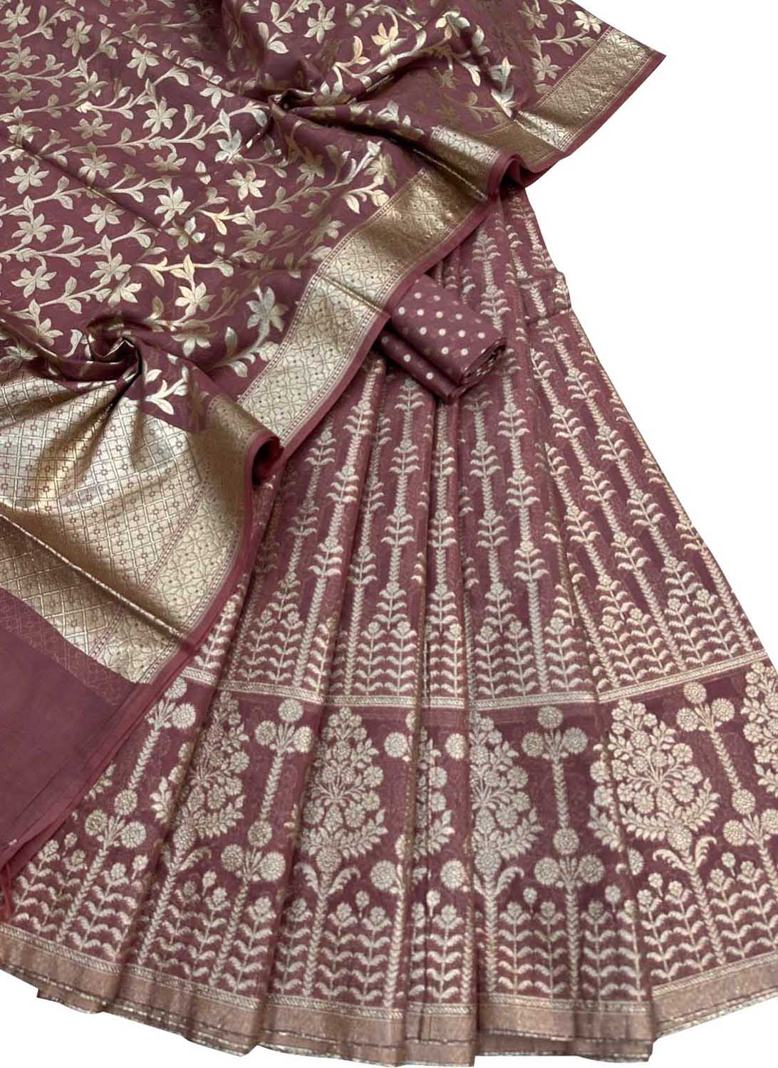 Stunning Pink Banarasi Chanderi Lehenga Set with Dupatta - Unstitched - Luxurion World