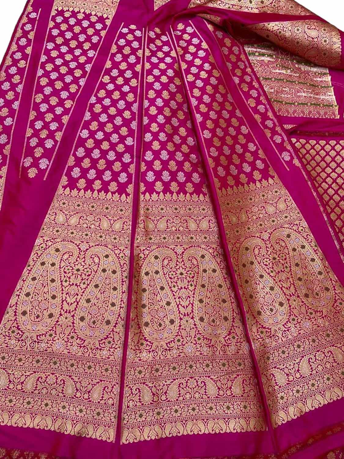 Exquisite Pink Banarasi Katan Silk Lehenga Set - Unstitched - Luxurion World