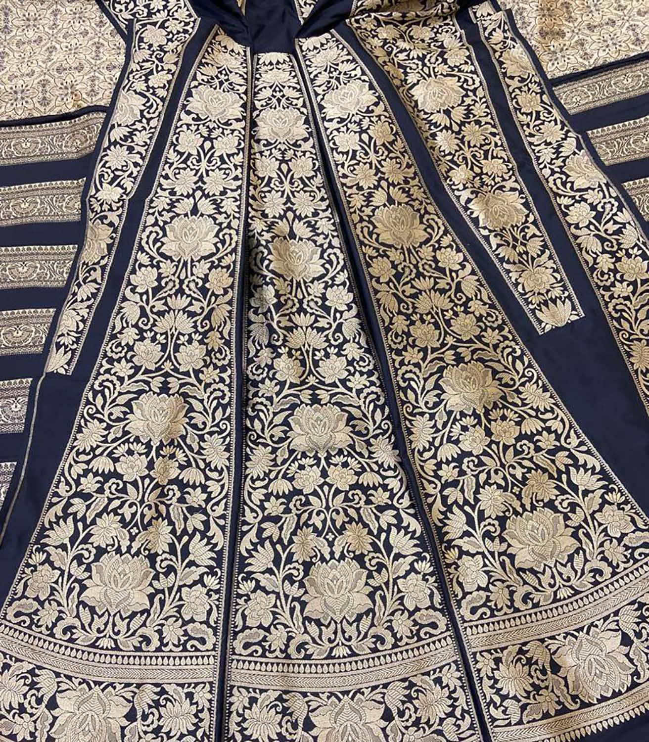 Black Banarasi Pure Katan Silk Unstitched Lehenga Set - Luxurion World