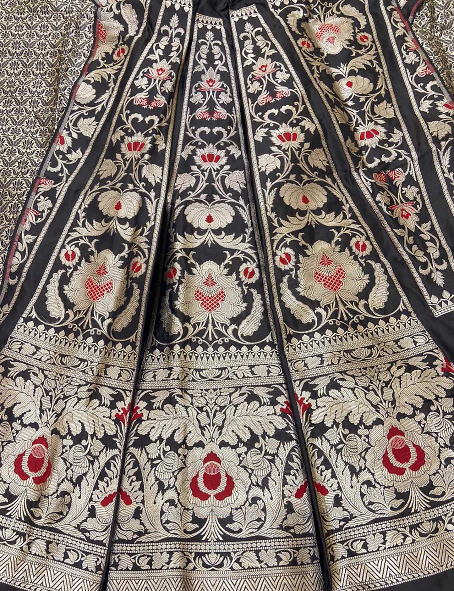 Black Banarasi Pure Katan Silk Unstitched Lehenga Set - Luxurion World