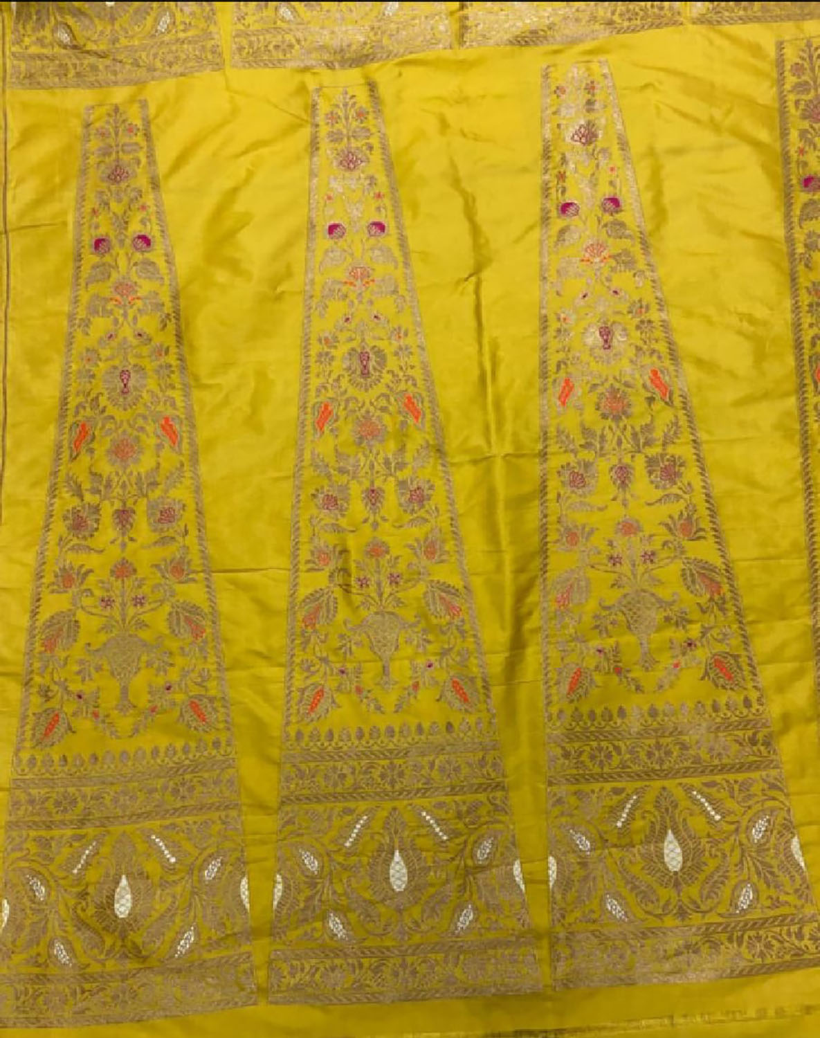 Yellow Banarasi Pure Katan Silk Unstitched Lehenga Set - Luxurion World