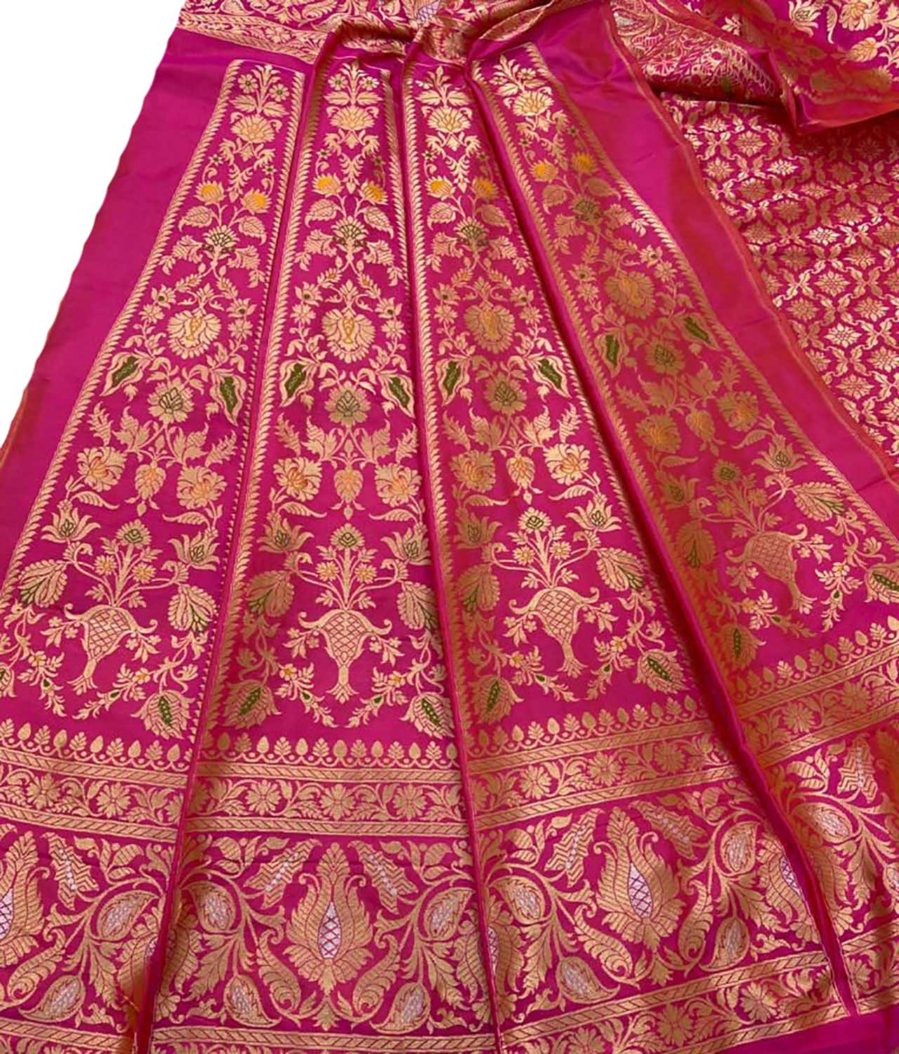 Pink Banarasi Pure Katan Silk Unstitched Lehenga Set - Luxurion World