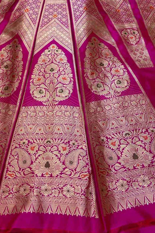 Exquisite Pink Silk Banarasi Lehenga Set