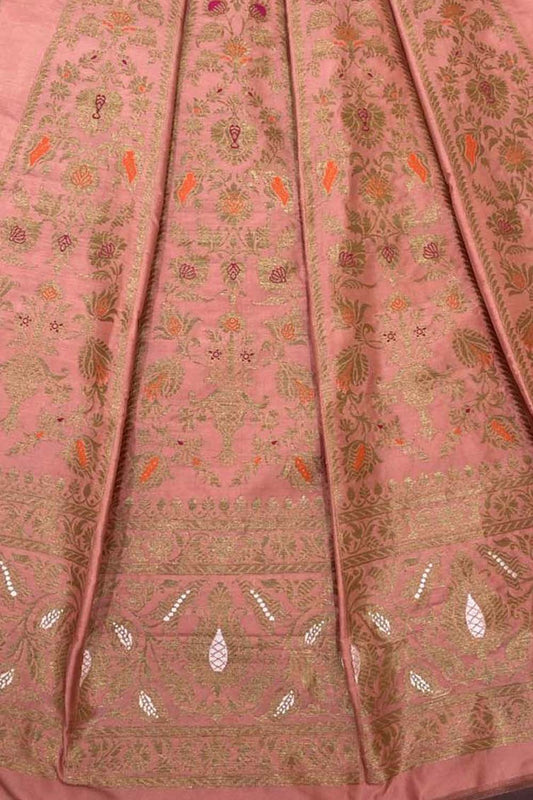 Luxurious Peach Pure Katan Silk Handloom Banarasi Lehenga