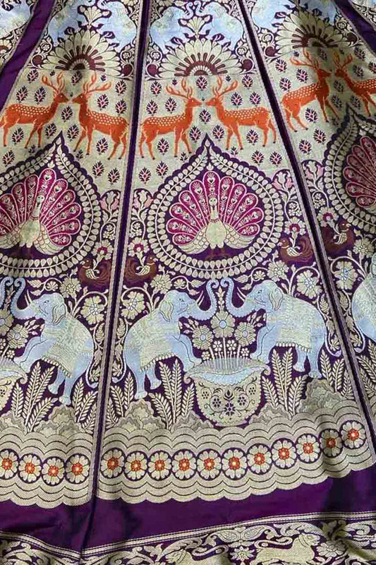 Elegant Purple Silk Banarasi Lehenga Set