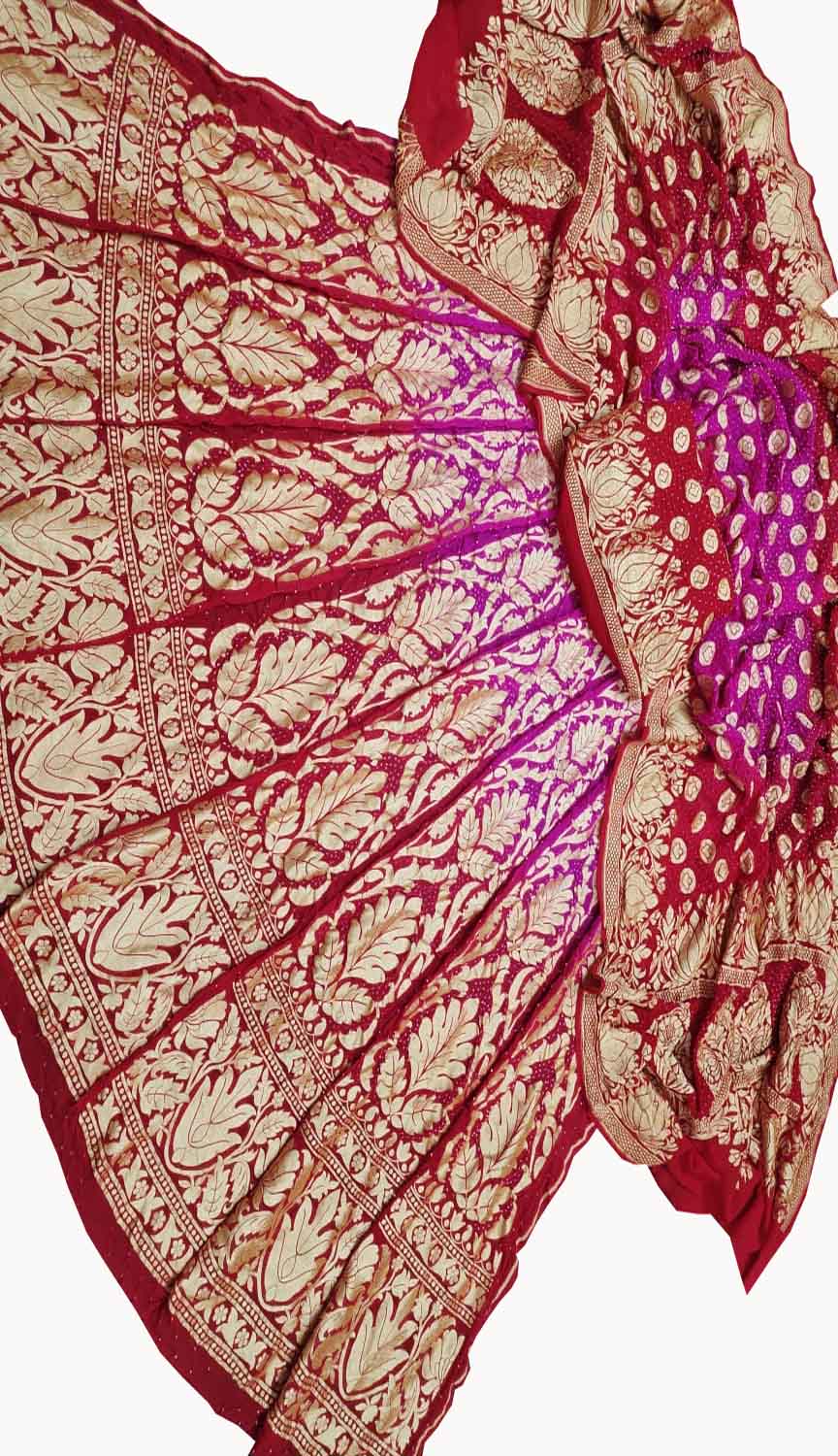 Stunning Red & Pink Banarasi Bandhani Georgette Lehenga Set - Luxurion World