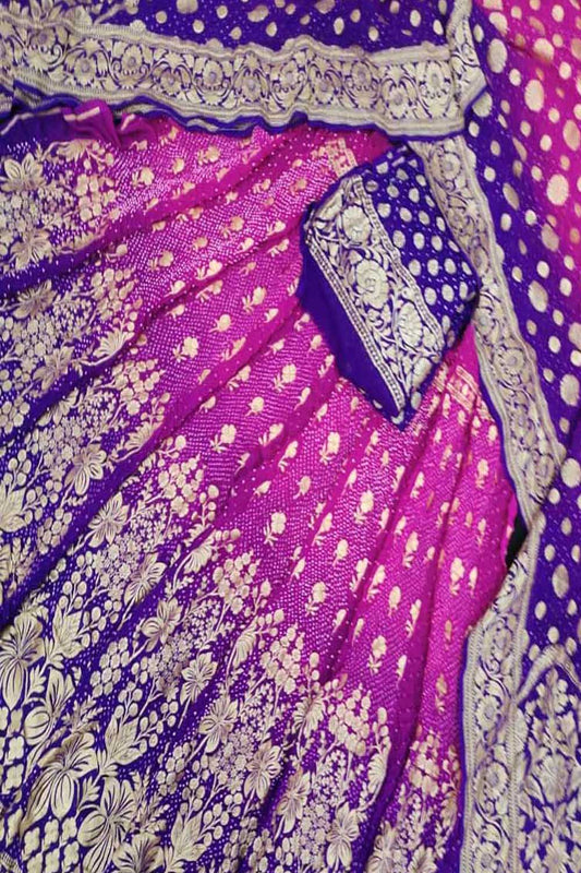 Exquisite Purple & Pink Banarasi Bandhani Georgette Lehenga Set
