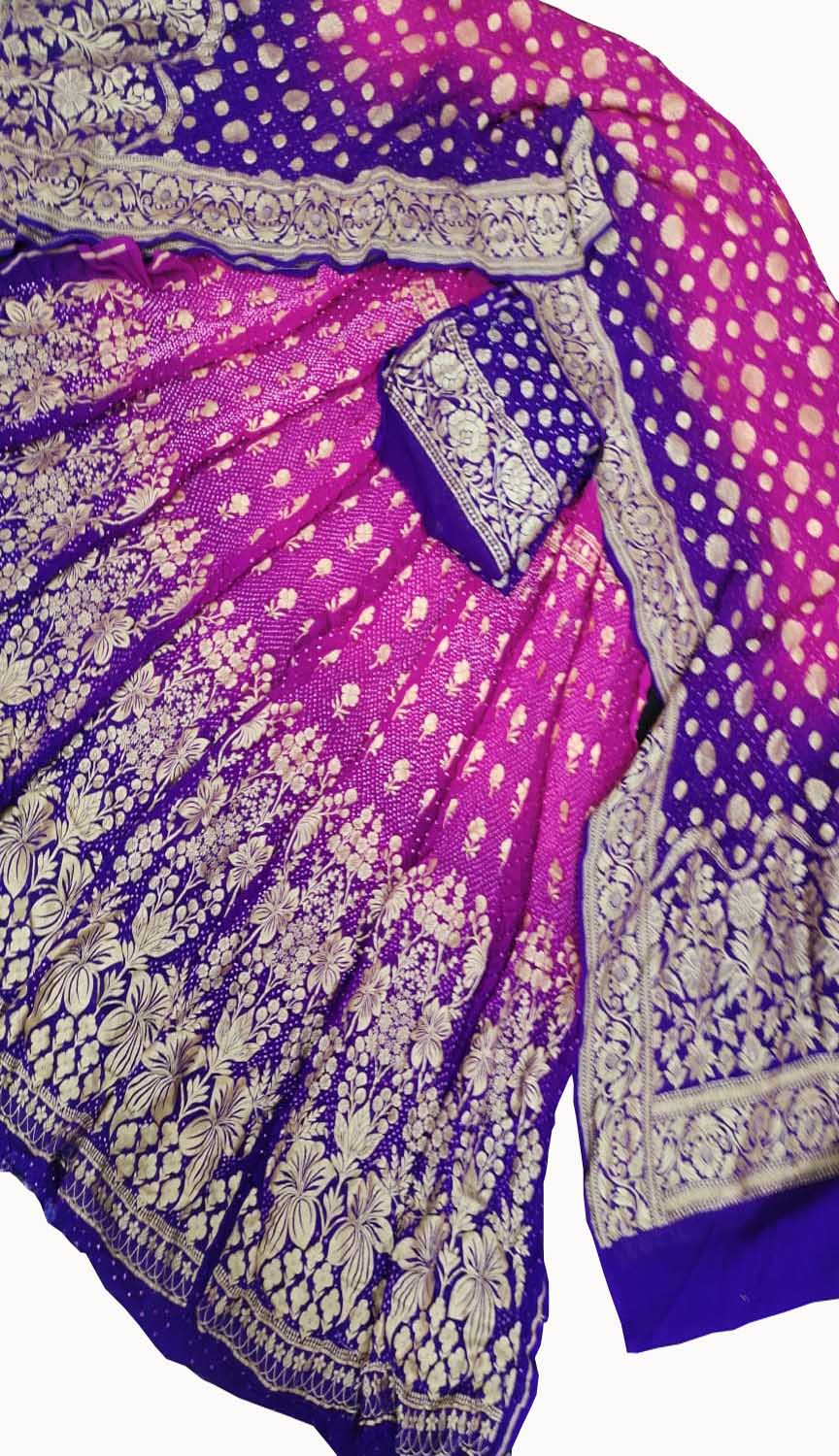 Exquisite Purple & Pink Banarasi Bandhani Georgette Lehenga Set - Luxurion World