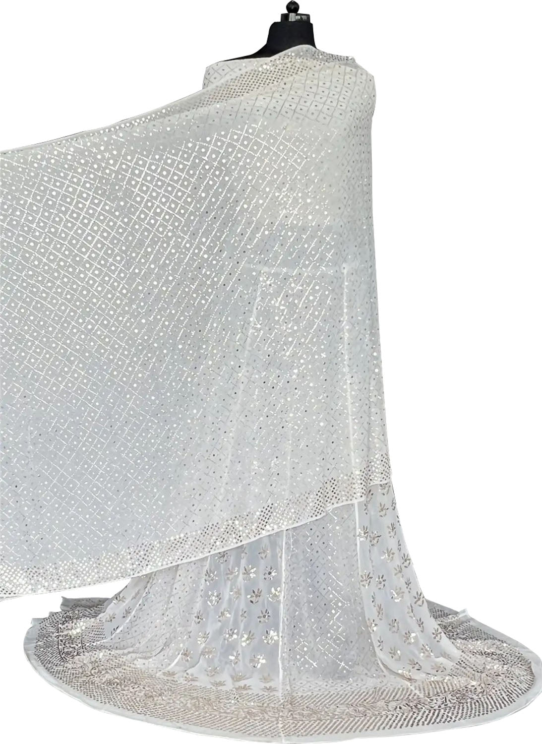 Dyeable Hand Embroidered Chikankari Pure Georgette Anarkali Unstitched Suit Set With Mukaish Work - Luxurion World