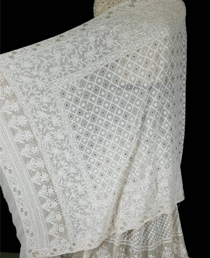 Dyeable Hand Embroidered Chikankari Pure Georgette Semi Stitched Lehenga With Mukaish Work - Luxurion World