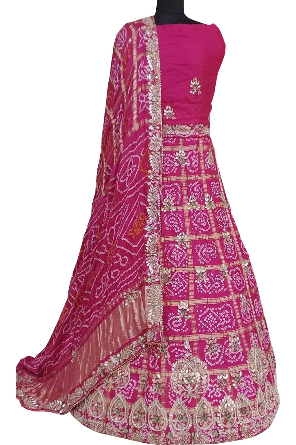 Pink Hand Gota Work Gajji Silk Unstitched Lehenga Set - Luxurion World