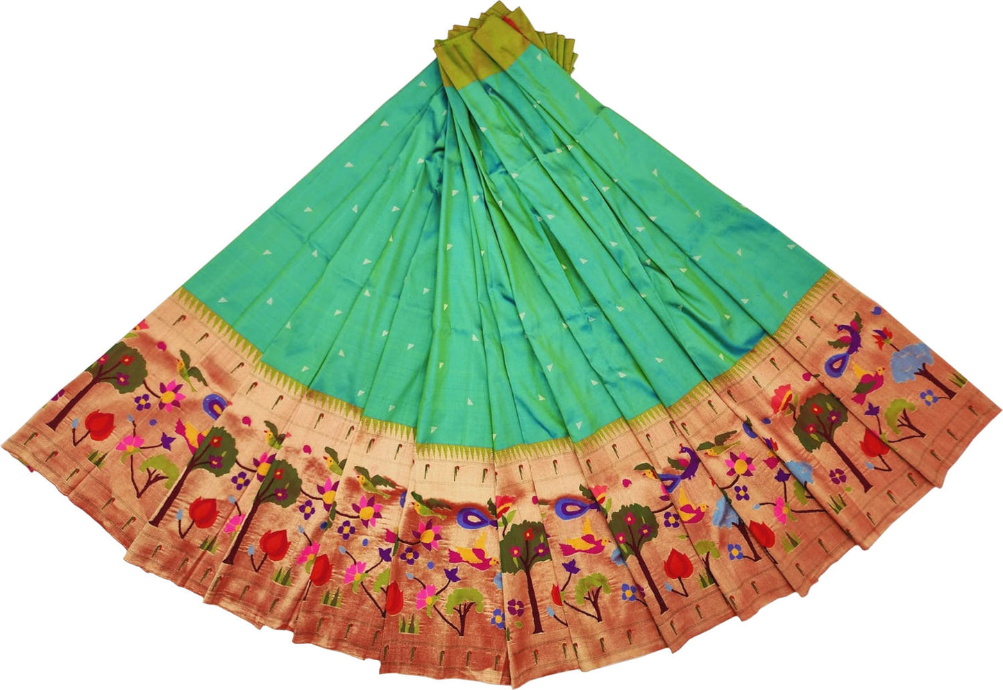 Green Paithani Handloom Pure Silk Lehenga Fabric - Luxurion World