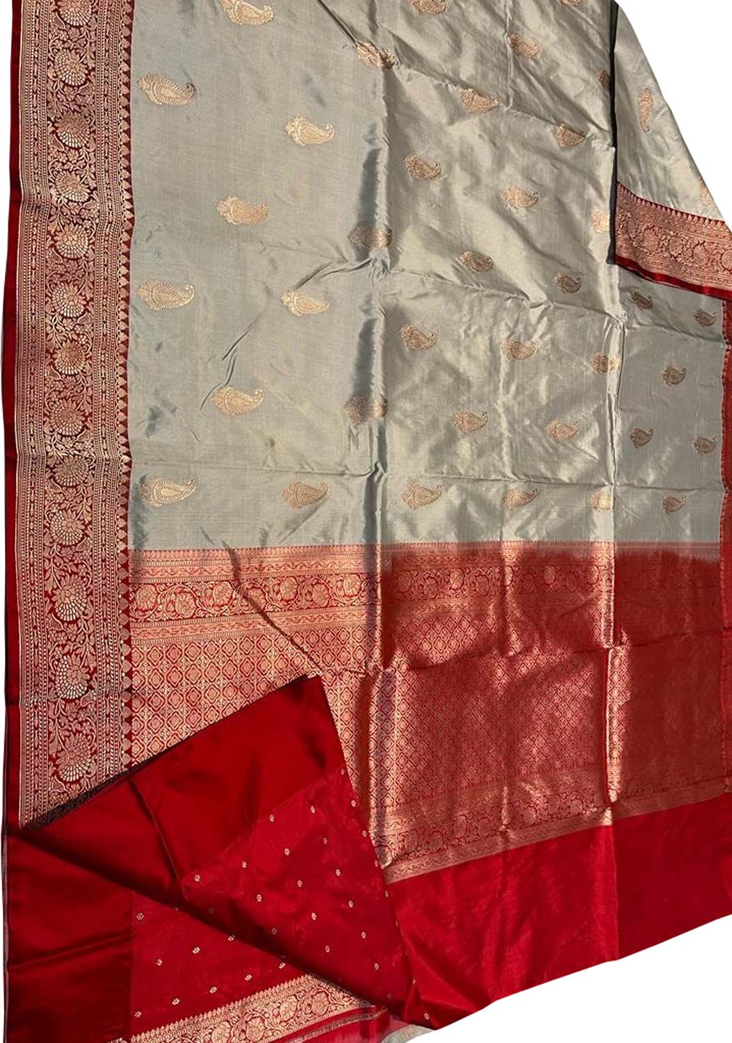 Grey Banarasi Handloom Pure Katan Silk Saree - Luxurion World