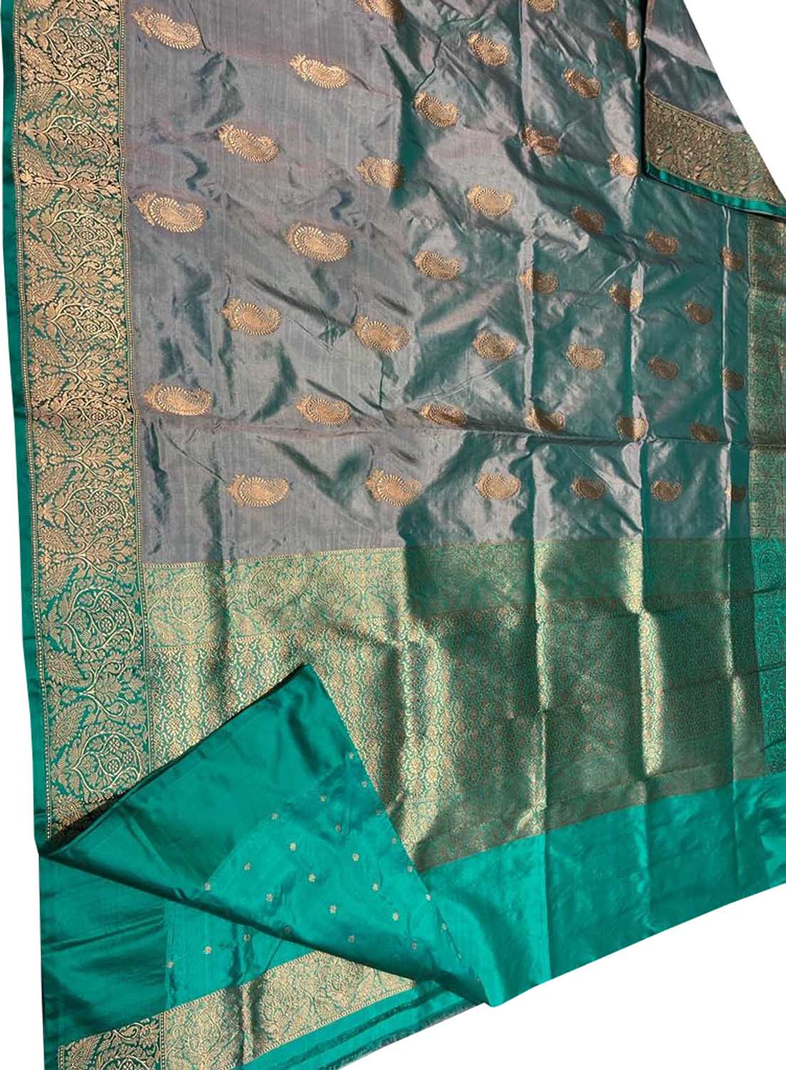 Grey Banarasi Handloom Pure Katan Silk Saree - Luxurion World