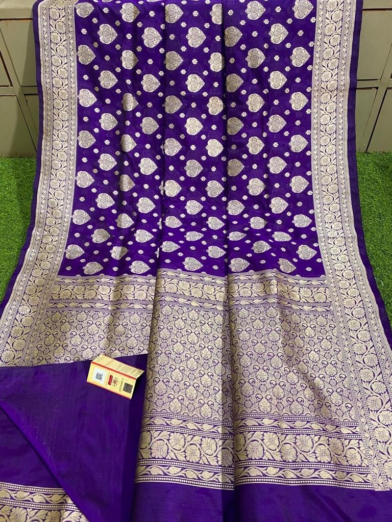 Purple Handloom Banarasi Khaddi Pure Katan Silk Saree - Luxurion World