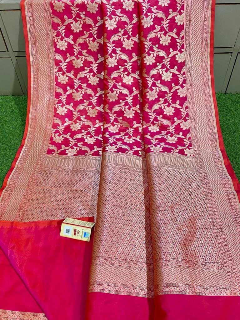 Pink Handloom Banarasi Khaddi Pure Katan Silk Saree - Luxurion World