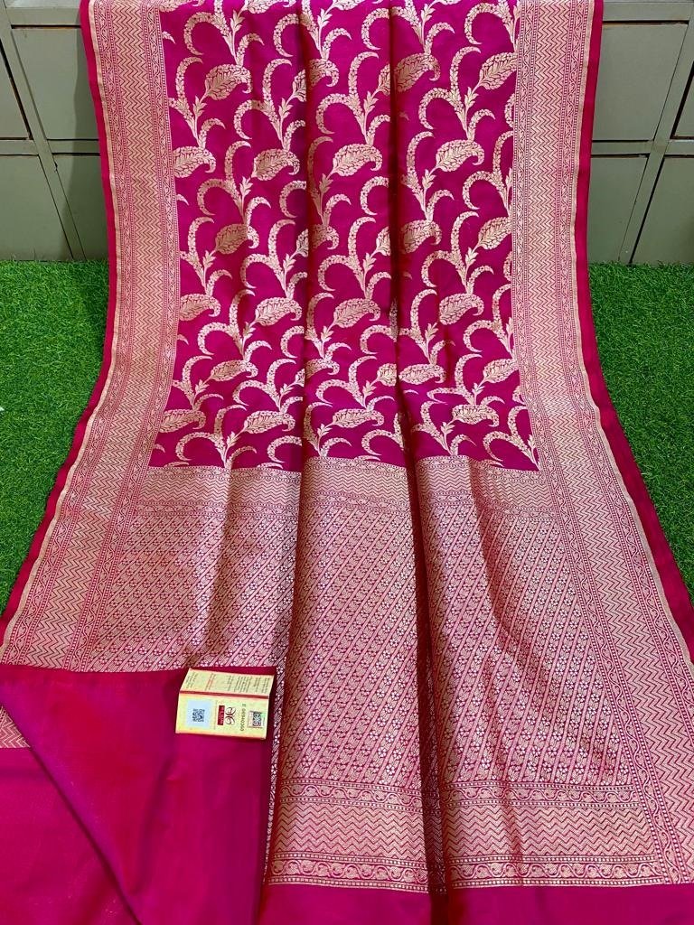 Pink Handloom Banarasi Khaddi Pure Katan Silk Saree - Luxurion World