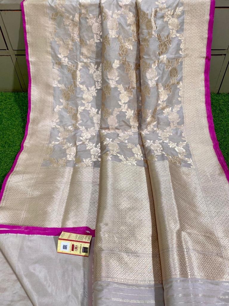 Pastel Handloom Banarasi Khaddi Pure Katan Silk Saree - Luxurion World