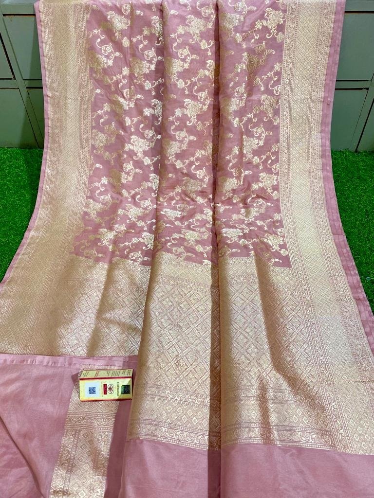 Pink Handloom Banarasi Khaddi Pure Katan Silk Saree - Luxurion World